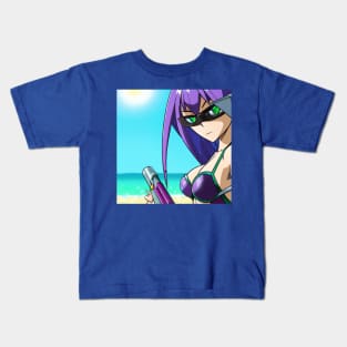 Anime Girl with Purple Hair at the Beach Kids T-Shirt